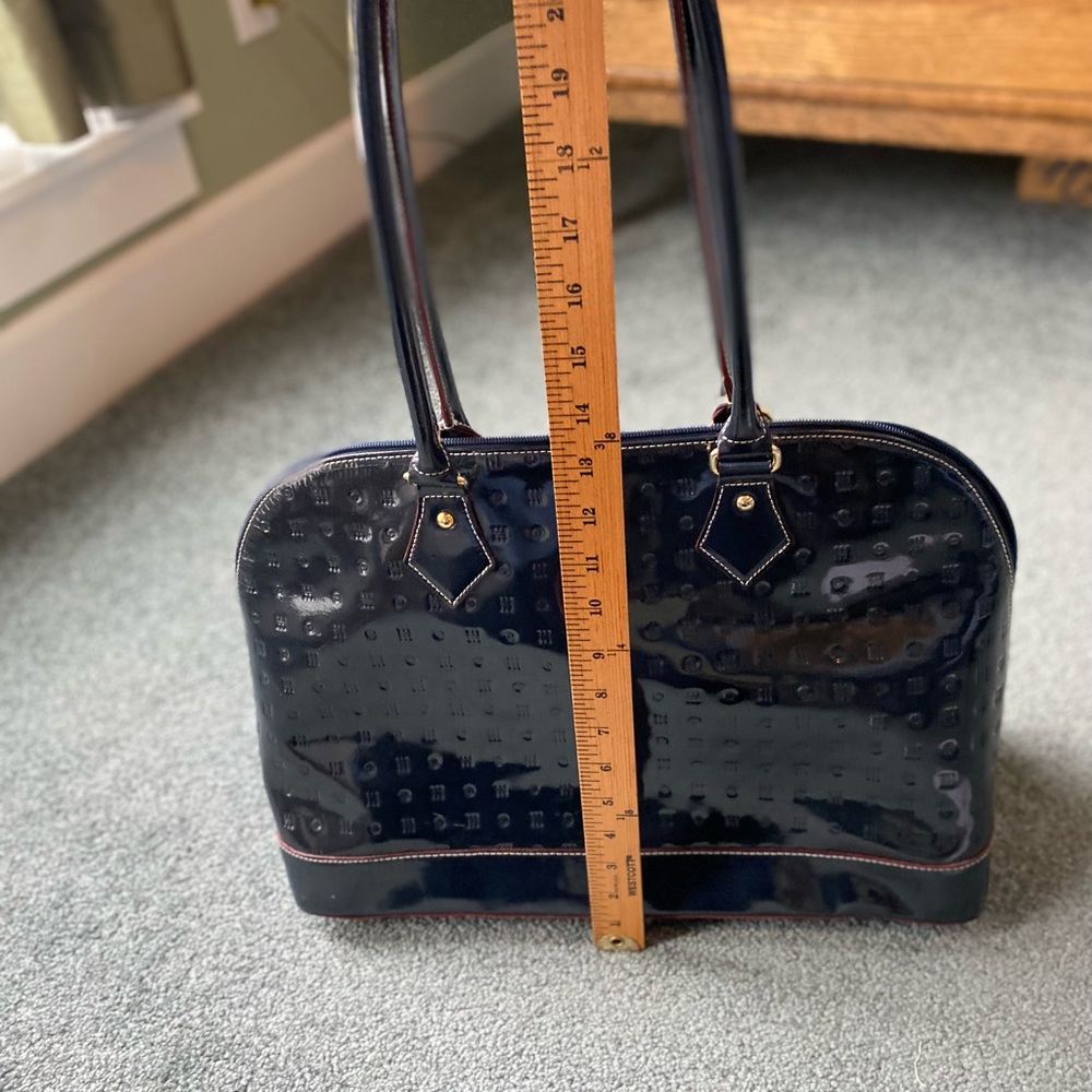 Arcadia Navy Patent Leather Dual Handle/Zippers Shopper